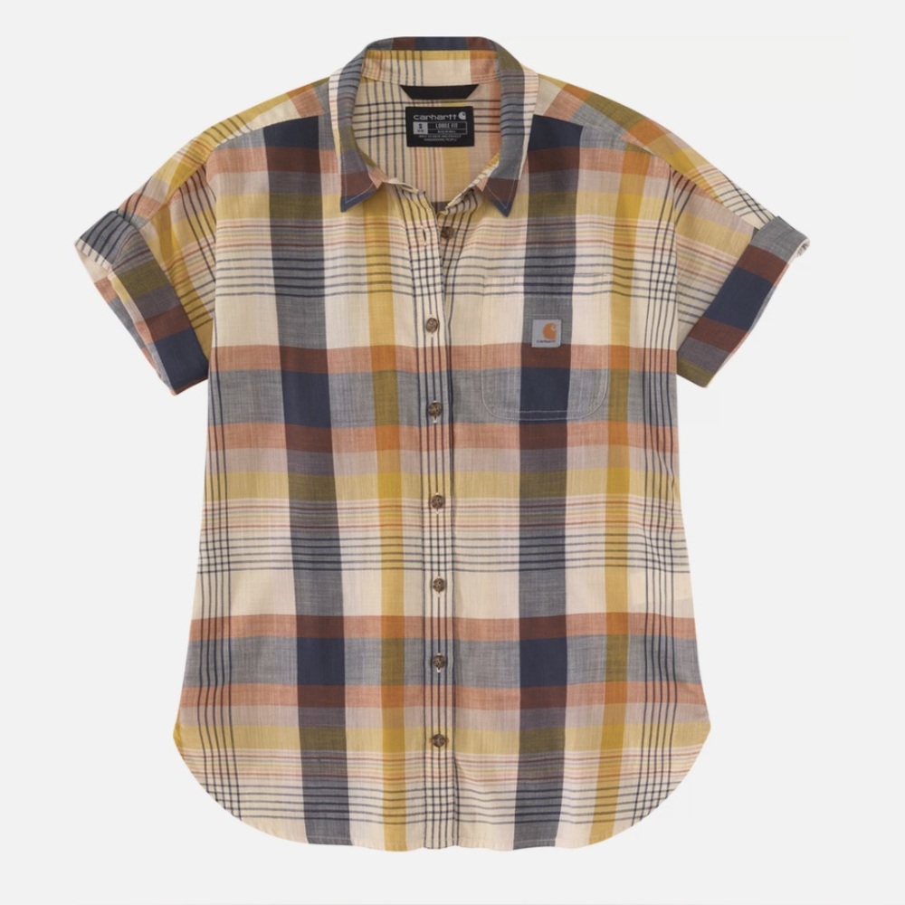 Carhartt Women's Lightweight Twill Plaid Short Sleeve Shirt size XS casual